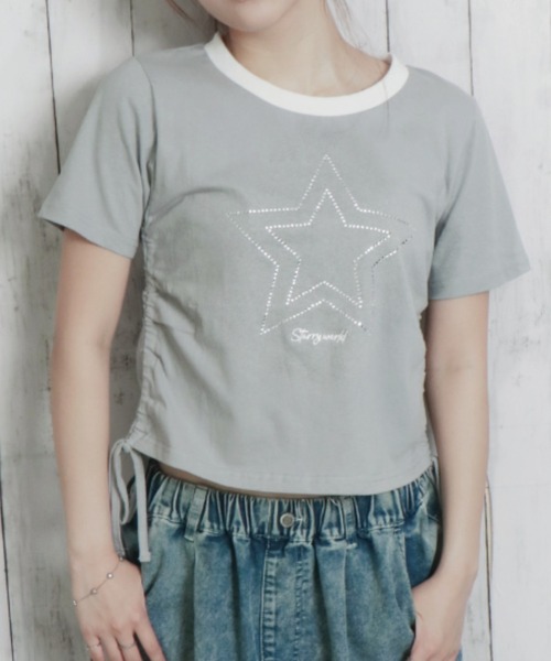 GORGE(ゴージ)の「《キラッとドロスト》レディース 半袖Tシャツ サイドギャザー クロップド丈 春夏秋(Tシャツ/カットソー・レディース・ブラック/オフホワイト/ブルー/グレー・F)」の16枚目の写真