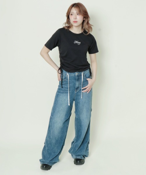 GORGE(ゴージ)の「《キラッとドロスト》レディース 半袖Tシャツ サイドギャザー クロップド丈 春夏秋(Tシャツ/カットソー・レディース・ブラック/オフホワイト/ブルー/グレー・F)」の18枚目の写真