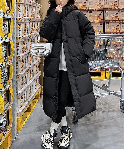 黒いダウンコート フード付き ブラックロングダウンジャケット フード付き