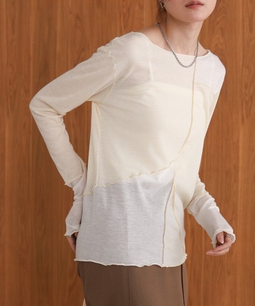 Bab(バブ)の「ブロック切替カットソー(Tシャツ/カットソー・レディース・ブラック/ホワイト系その他/ベージュ・FREE)」の7枚目の写真