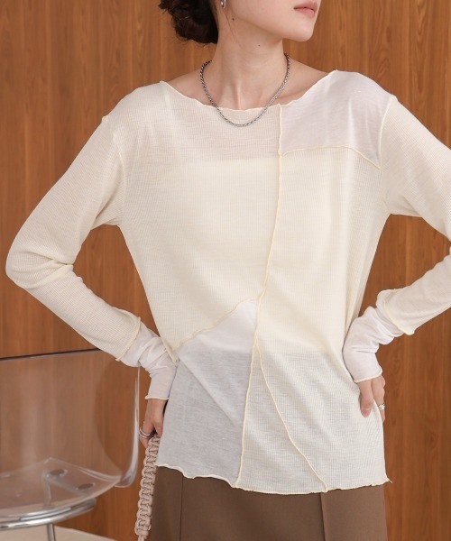 Bab(バブ)の「ブロック切替カットソー(Tシャツ/カットソー・レディース・ブラック/ホワイト系その他/ベージュ・FREE)」の12枚目の写真