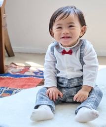 kladskap | チェックサスペンダー風カバーオール(ロンパース)