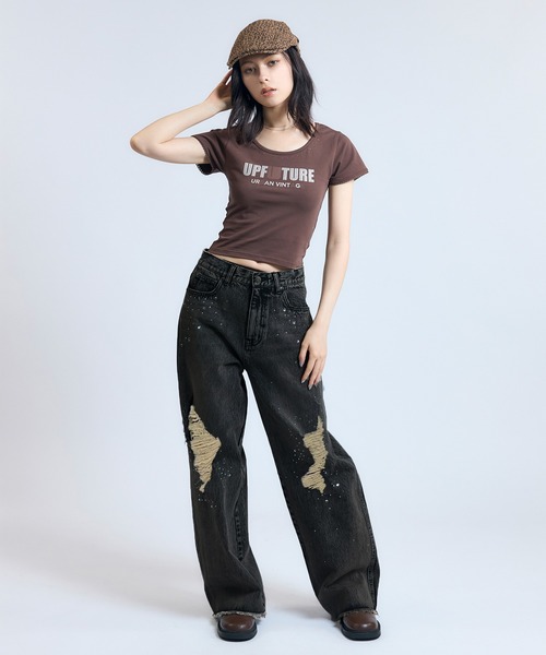 ACLENT（アクレント）の「ビジューダメージJ/Wデニムパンツ（デニム