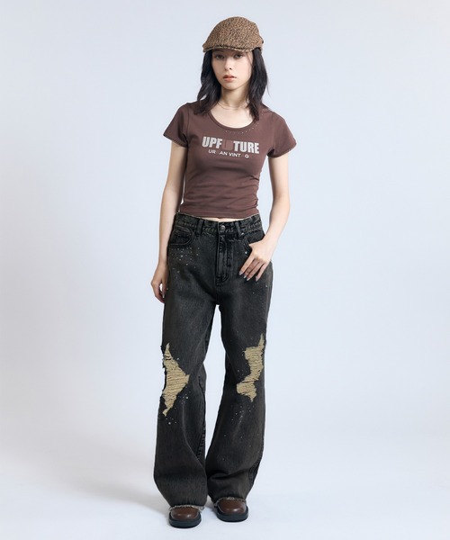ACLENT（アクレント）の「ビジューダメージJ/Wデニムパンツ（デニム