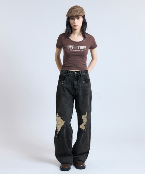 ACLENT（アクレント）の「ビジューダメージJ/Wデニムパンツ（デニム