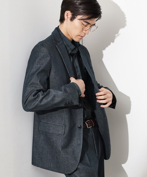 THE SHOP TK （ザ ショップ ティーケー ）の「エバーデニムジャケット【色落ちしにくい/洗濯機OK/ストレッチ/セットアップ可】（テーラードジャケット・メンズ・ネイビー/ブラック・02/01/04/03）」の4枚目の写真