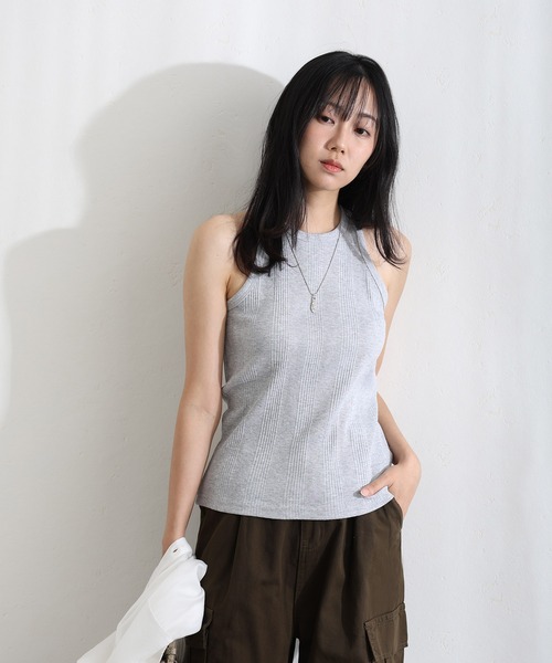 ElegChic(エレグシック)の「ランダムリブ アメリカンスリーブタンクトップ(キャミソール・レディース・ブラック/カーキ/グレー/ホワイト・L/M/XL)」の3枚目の写真