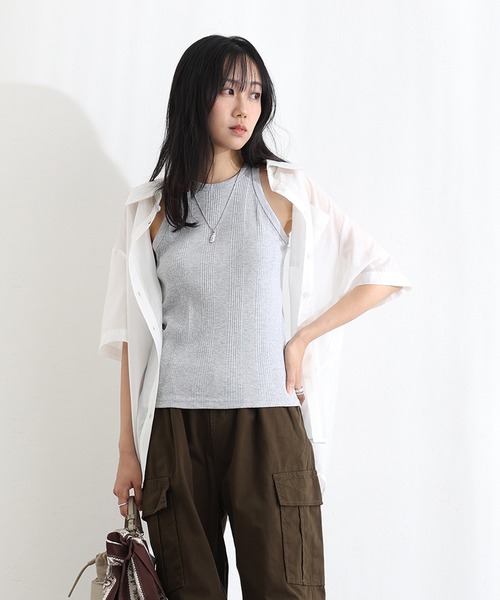 ElegChic(エレグシック)の「ランダムリブ アメリカンスリーブタンクトップ(キャミソール・レディース・ブラック/カーキ/グレー/ホワイト・L/M/XL)」の11枚目の写真