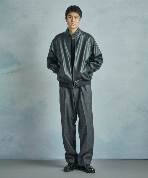 セール】メランジウール 2タックテーパードワイドパンツ（スラックス