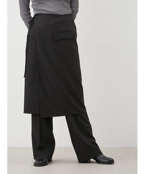 Mila Owen(ミラオーウェン)の「巻きスカートレイヤウエストゴムシガレットパンツ(その他パンツ・レディース・モカ/ブラック/グレー・0/1)」の2枚目の写真