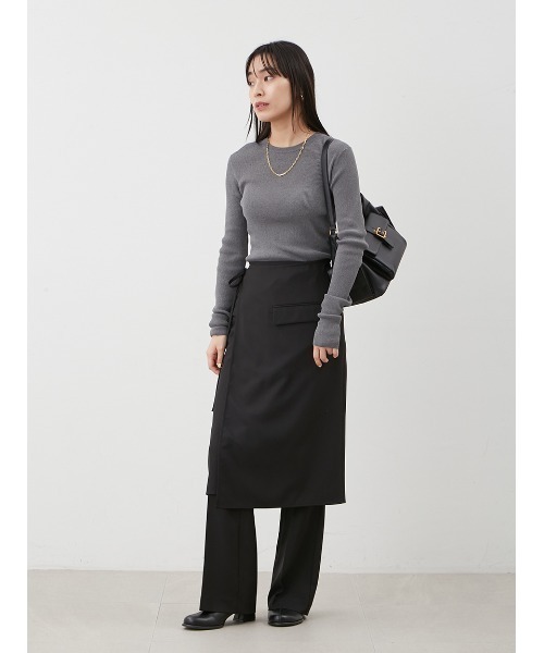 Mila Owen(ミラオーウェン)の「巻きスカートレイヤウエストゴムシガレットパンツ(その他パンツ・レディース・モカ/ブラック/グレー・0/1)」の4枚目の写真