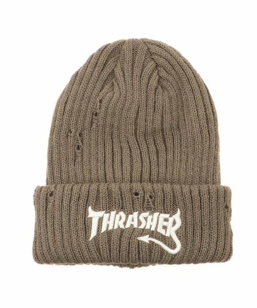 THRASHER/スラッシャー ビーニー DevilTailロゴ ダメージ ニット 25TH
