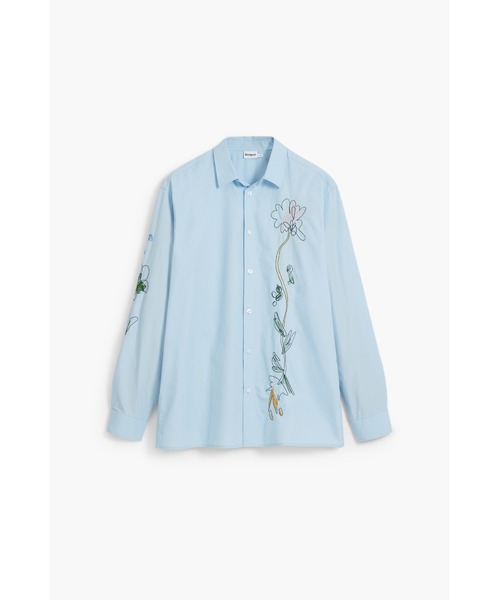 Desigual(デシグアル)の「フローラル刺繍 ステッチ 長袖シャツ(シャツ/ブラウス・メンズ・ブルー・S/L/M)」の1枚目の写真