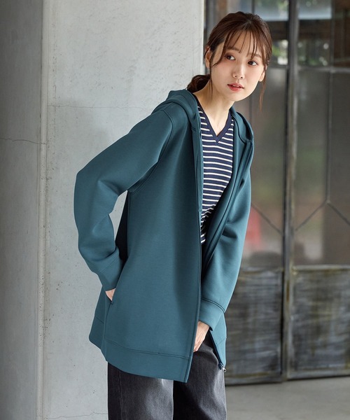 Honeys（ハニーズ）の「きれいめロングジップ（パーカー・レディース・モカ/ブルーグリーン/ブラック/グレイッシュベージュ・M/LL/L）」の8枚目の写真