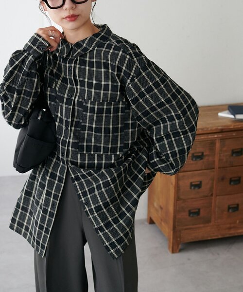 WEB限定】オーバーサイズチェックシャツ(シャツ/ブラウス WEB限定】オーバーサイズチェックシャツ(シャツ/ブラウス