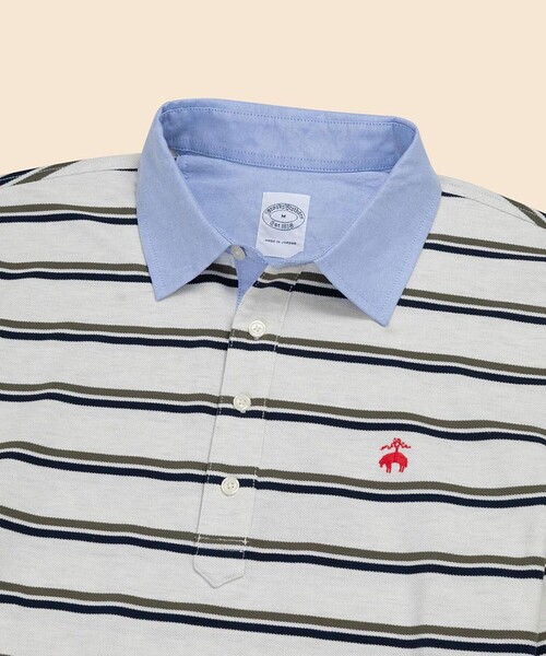 BROOKS BROTHERS（ブルックスブラザーズ）の「ストレッチコットン　GFロゴ　ダブルストライプ　ロングスリーブポロシャツ　Slim Fit（ポロシャツ・メンズ・グレー/ホワイト・LARGE/X-LARGE/SMALL/MEDIUM）」の3枚目の写真