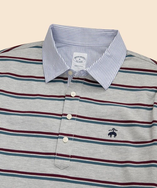 BROOKS BROTHERS（ブルックスブラザーズ）の「ストレッチコットン　GFロゴ　ダブルストライプ　ロングスリーブポロシャツ　Slim Fit（ポロシャツ・メンズ・グレー/ホワイト・LARGE/X-LARGE/SMALL/MEDIUM）」の5枚目の写真
