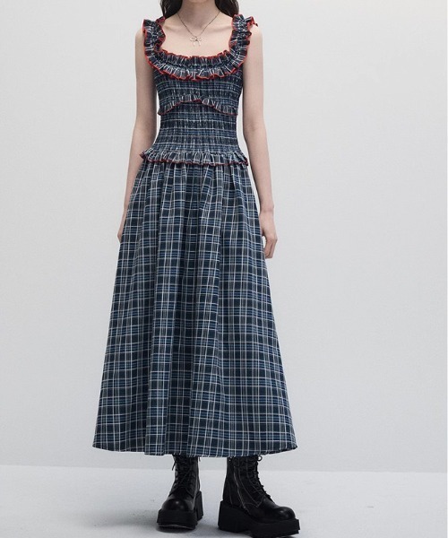 gossip!ロサンゼルス(ゴシップロサンゼルス)の「フリルアクセント チェックワンピース(ワンピース・レディース・チェック・M)」の2枚目の写真