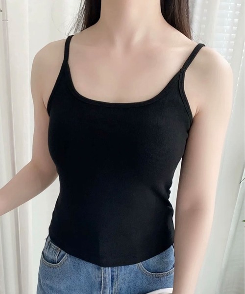 Lace Ladies(レースレディース)の「ソリッドカラー バック オープン カップ付き 薄裏起毛 キャミソール(キャミソール・レディース・ブラック/ダークグレー/ブラウン/ライトグレー/ホワイト・FREE)」の1枚目の写真