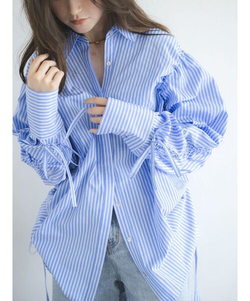 Ungrid(アングリッド)の「ギャザーデザインルーズシャツ(シャツ/ブラウス・レディース・オフホワイト/その他1/ピンク・FREE)」の9枚目の写真