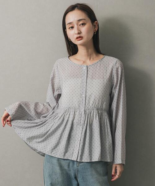セール】フロッキードットウエストギャザーブラウス（シャツ/ブラウス