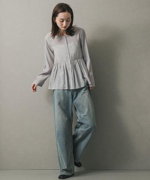 SENSE OF PLACE by URBAN RESEARCH(センスオブプレイスバイアーバンリサーチ)の「フロッキードットウエストギャザーブラウス(シャツ/ブラウス・レディース・ブルー系その他/ベージュ系その他/ブラック系その他・ONE)」の4枚目の写真