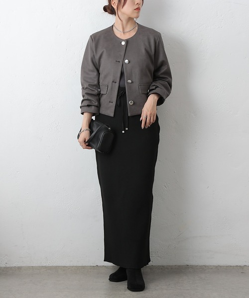 COLONY 2139（コロニートゥーワンスリーナイン）の「スエードポンチノーカラージャケット（ノーカラージャケット・レディース・ブラウン/キャメル/チャコールグレー・FREE）」の8枚目の写真