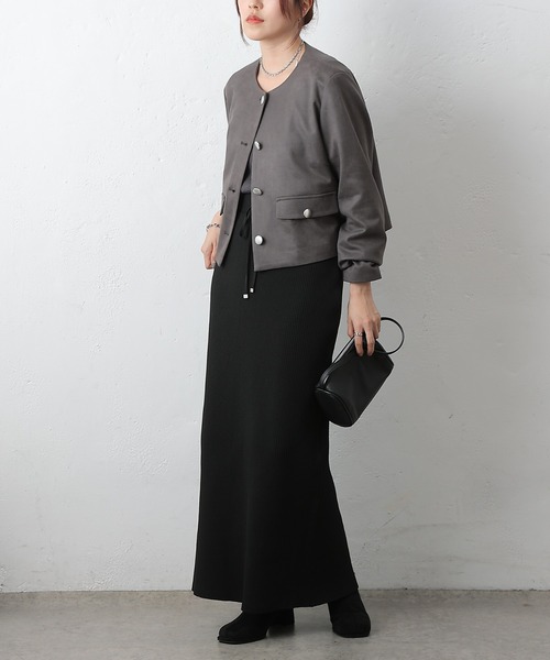 COLONY 2139（コロニートゥーワンスリーナイン）の「スエードポンチノーカラージャケット（ノーカラージャケット・レディース・ブラウン/キャメル/チャコールグレー・FREE）」の9枚目の写真