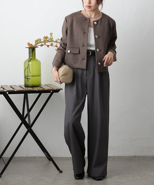 COLONY 2139（コロニートゥーワンスリーナイン）の「スエードポンチノーカラージャケット（ノーカラージャケット・レディース・ブラウン/キャメル/チャコールグレー・FREE）」の16枚目の写真