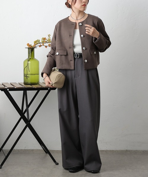 COLONY 2139（コロニートゥーワンスリーナイン）の「スエードポンチノーカラージャケット（ノーカラージャケット・レディース・ブラウン/キャメル/チャコールグレー・FREE）」の19枚目の写真