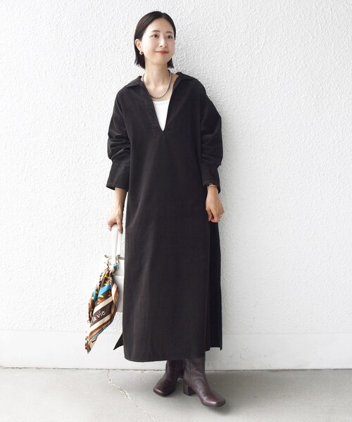 コーデュロイワンピース　80 cepo（セポ） シャツワンピース コーデュロイ バンドカラーギャザー