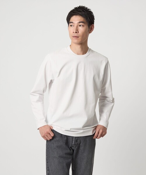 green label relaxing（グリーンレーベルリラクシング）の「【WEB限定】JUST fit クリーン カノコ ジャケイン 長袖 Tシャツ -抗菌-（Tシャツ/カットソー・メンズ・ブラック/ホワイト/ライトグレー・L/XL/M/S）」の7枚目の写真