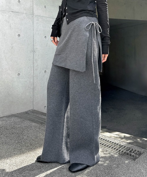 andme(アンドミー)の「レイヤードニットパンツ(その他パンツ・レディース・ブラウン/チャコールグレー/ブラック・M/L)」の4枚目の写真