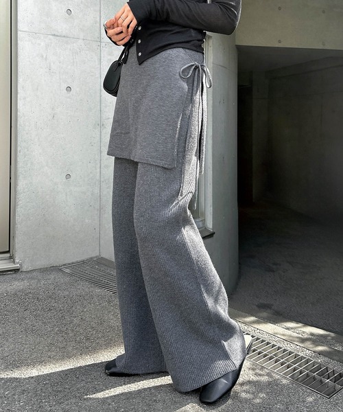 andme(アンドミー)の「レイヤードニットパンツ(その他パンツ・レディース・ブラウン/チャコールグレー/ブラック・M/L)」の5枚目の写真