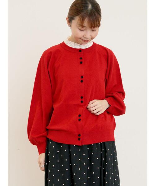 Samansa Mos2（サマンサ モスモス）の「【マシンウォッシャブル/アンチピリング】クルーネックカーディガン（カーディガン/ボレロ・レディース・レッド/キナリ/イエロー/チャコールグレー・F）」の4枚目の写真