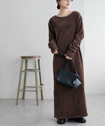 【低身長サイズあり/高見え】杢ベロアワンピース