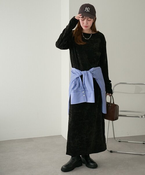 セール】【低身長サイズあり/高見え】杢ベロアワンピース（ワンピース