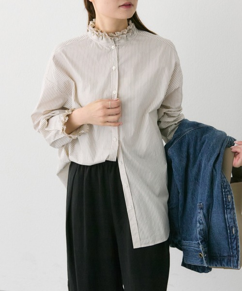 PUAL CE CIN（ピュアルセシン）の「襟袖プリーツブラウス（シャツ/ブラウス・レディース・ブラック/オフホワイト/ストライプ・FREE）」の17枚目の写真