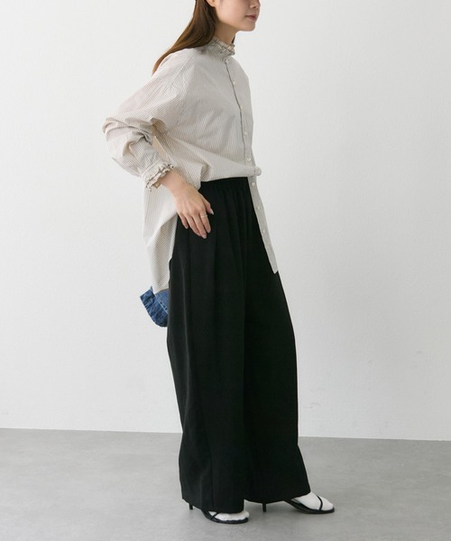 PUAL CE CIN（ピュアルセシン）の「襟袖プリーツブラウス（シャツ/ブラウス・レディース・ブラック/オフホワイト/ストライプ・FREE）」の13枚目の写真