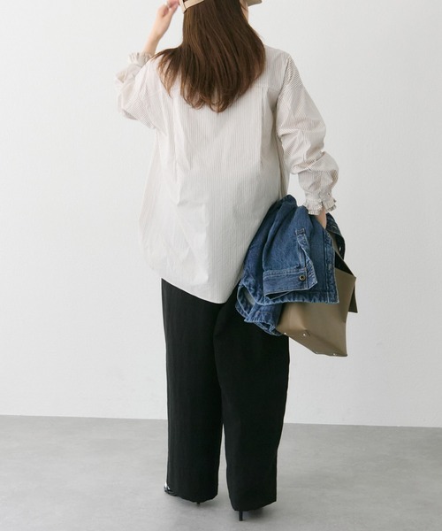 PUAL CE CIN（ピュアルセシン）の「襟袖プリーツブラウス（シャツ/ブラウス・レディース・ブラック/オフホワイト/ストライプ・FREE）」の12枚目の写真