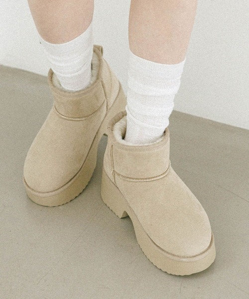 Heather（ヘザー）の「ヒールムートンブーツ　598346（ブーツ・レディース・ブラック/ベージュ/キャメル・M/L）」の3枚目の写真