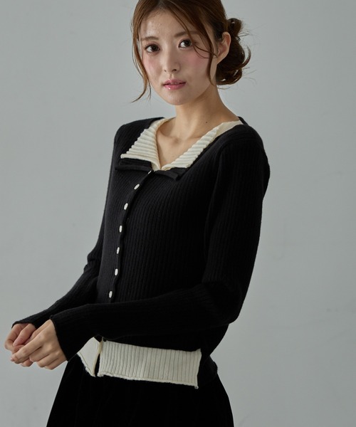 Nadana(ナダナ)の「レイヤードニットカーデ(ニット/セーター・レディース・アイボリー/ブラック・FREE)」の2枚目の写真