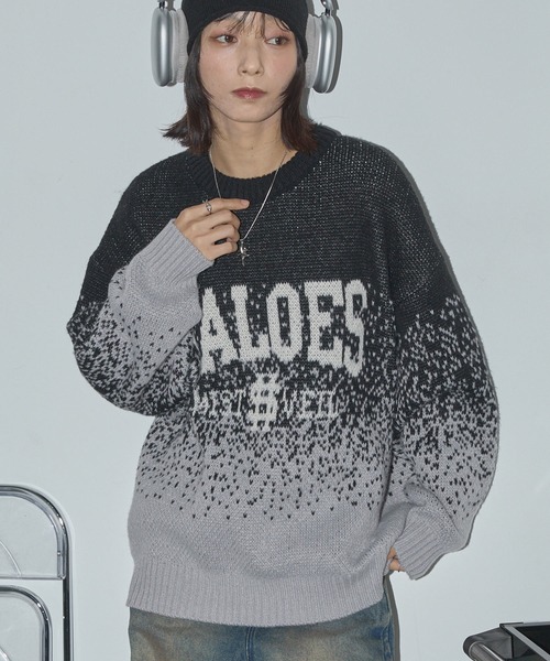 Anchor Smith（アンカー スミス）の「ピクセルフェードグラデーションレタリングジャガードニット（ニット/セーター・レディース・ブラック/ブラウン/グレー・L/M）」の5枚目の写真