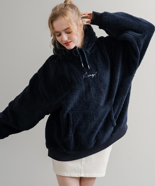 KANGOL（カンゴール）の「KANGOL カンゴール 別注コラボ ロゴ刺繍シャギーボアフリースプルオーバーパーカー（パーカー・メンズ・ブラウン/ベージュ/チャコール/ネイビー/オフホワイト/ブラック・M/L/XL）」の6枚目の写真