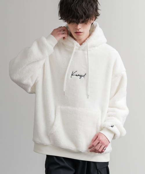 KANGOL（カンゴール）の「KANGOL カンゴール 別注コラボ ロゴ刺繍シャギーボアフリースプルオーバーパーカー（パーカー・メンズ・ブラウン/ベージュ/チャコール/ネイビー/オフホワイト/ブラック・M/L/XL）」の22枚目の写真