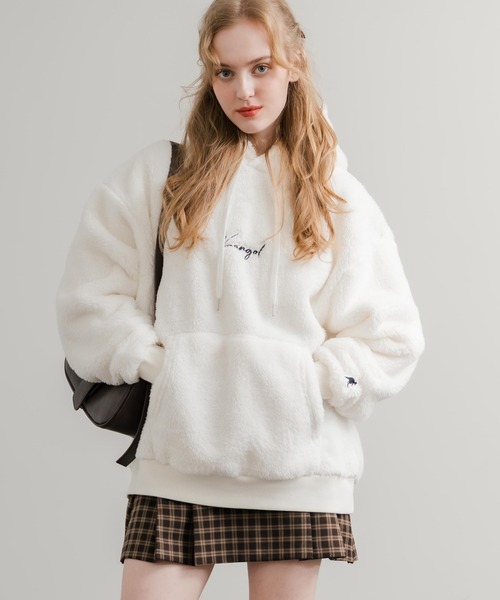 KANGOL（カンゴール）の「KANGOL カンゴール 別注コラボ ロゴ刺繍シャギーボアフリースプルオーバーパーカー（パーカー・メンズ・ブラウン/ベージュ/チャコール/ネイビー/オフホワイト/ブラック・M/L/XL）」の8枚目の写真