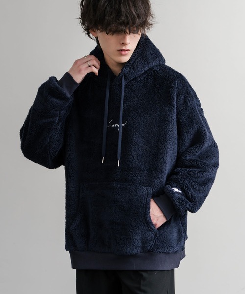 KANGOL（カンゴール）の「KANGOL カンゴール 別注コラボ ロゴ刺繍シャギーボアフリースプルオーバーパーカー（パーカー・メンズ・ブラウン/ベージュ/チャコール/ネイビー/オフホワイト/ブラック・M/L/XL）」の20枚目の写真