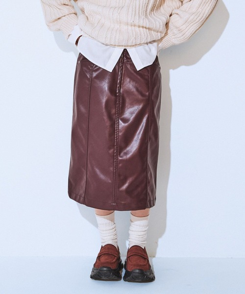JEANASIS(ジーナシス)の「レザーペンシルミディスカート/608949(スカート・レディース・ブラック/ブラウン・FREE)」の2枚目の写真