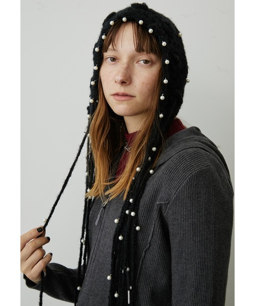 uyu.（ウユ）の「フリンジパールニットキャップ（ニットキャップ/ビーニー・レディース・ブラック/ブラウン/レッド/アイボリー・FREE）」の2枚目の写真