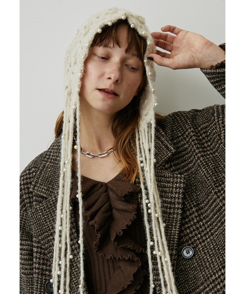 uyu.（ウユ）の「フリンジパールニットキャップ（ニットキャップ/ビーニー・レディース・ブラック/ブラウン/レッド/アイボリー・FREE）」の9枚目の写真